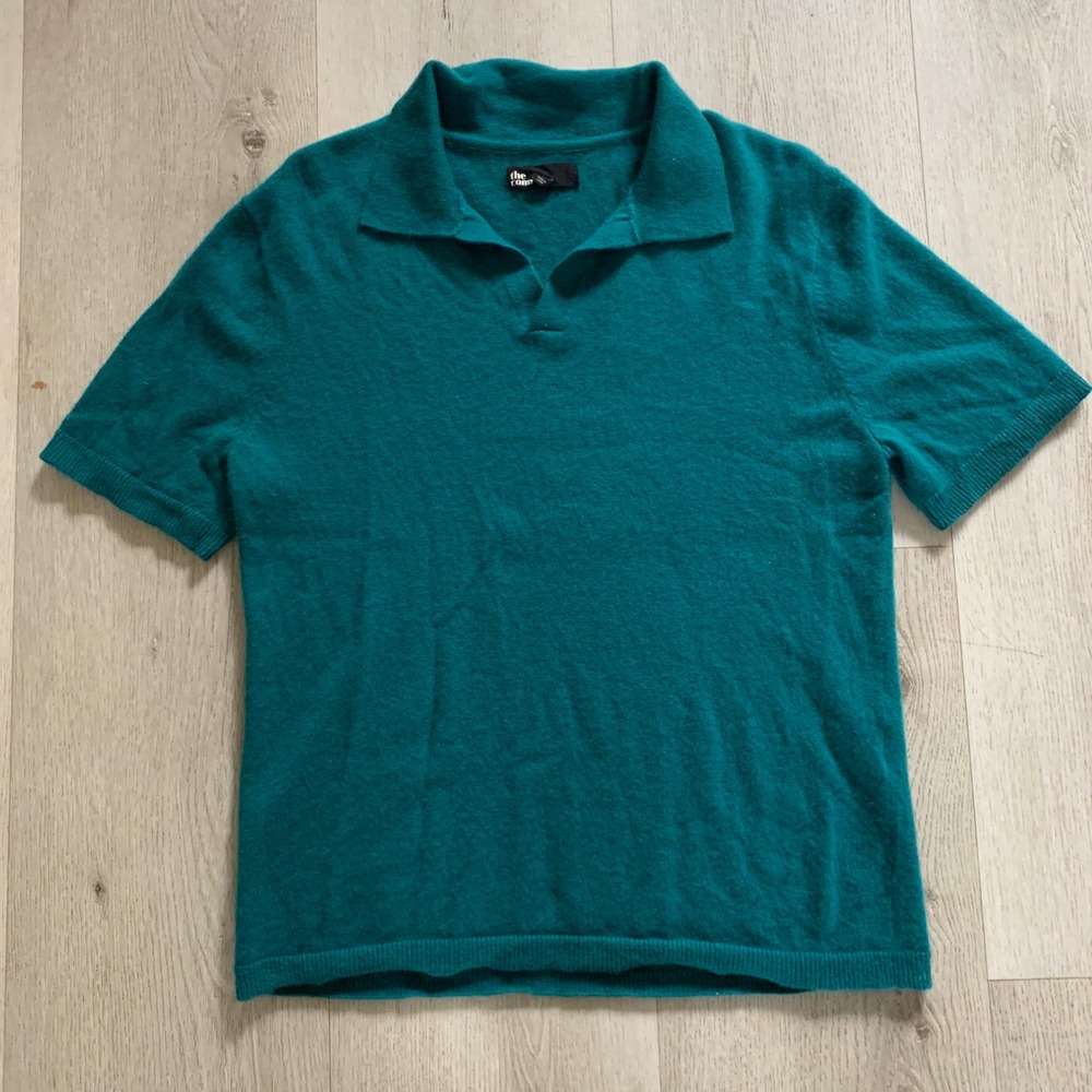 The Commons Sweater Mens XL green 100% Cashmere Collared Pullover Short sleeves‎